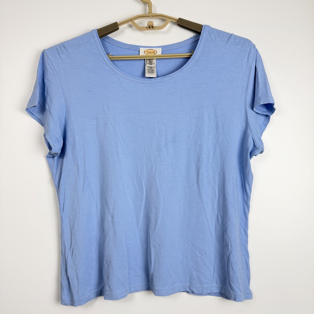 Talbots Womens XL Blue Short Sleeve Crew Neck Rayon Spandex T-Shirt